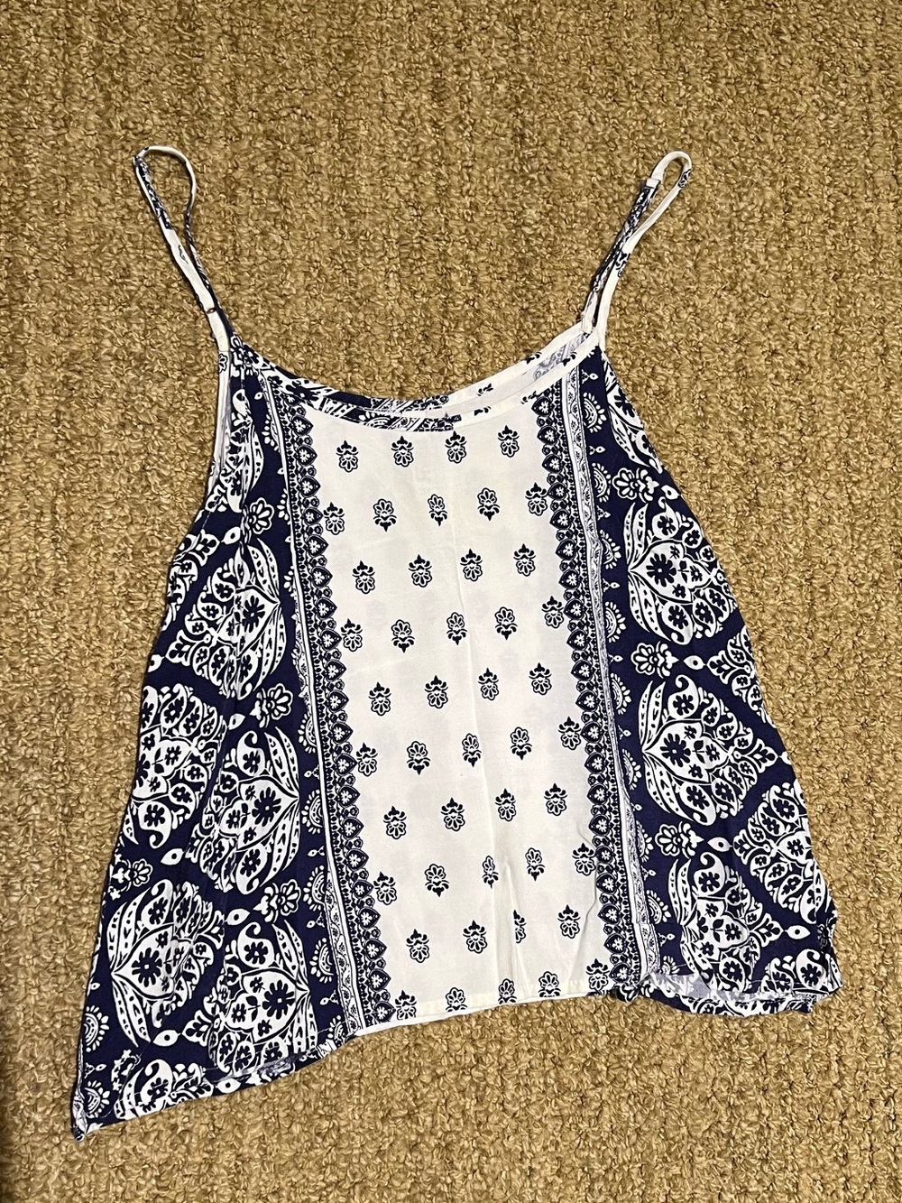 Navy and White Bandana Printed Spaghetti Strap Tank Top
